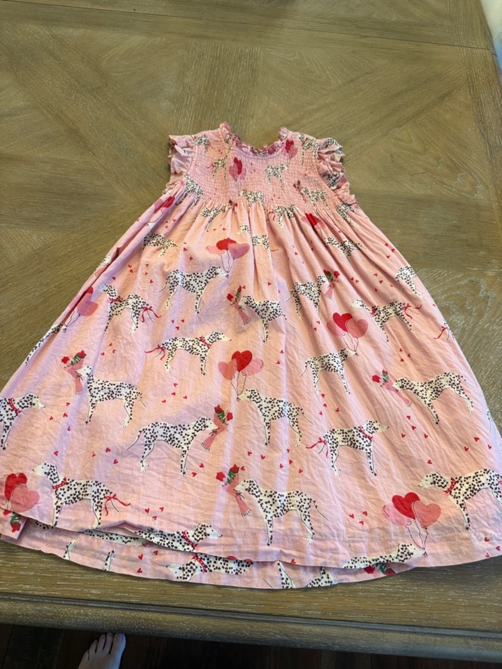 Pink Chicken Pink Dalmatian & Heart Balloon Smocked Dress